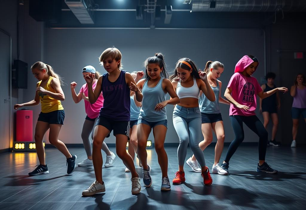 Kinder und Jugendliche tanzen in der Gruppe